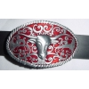 Bawół Longhorn klamra western z czerwonym tłem (id: 2422)