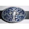 Bawół Longhorn klamra western z niebieskim tłem (id: 2421)