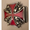 Krzyż bordowy/czerwony z czaszkami klamra (id: 1233)