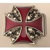 Krzyż bordowy/czerwony z czaszkami klamra (id: 1233)