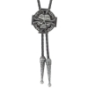 Czaszka z krzyżem stare srebro krawat bolo chopper moto skull (id: 1119)