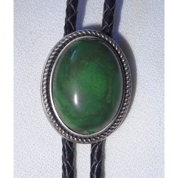 Bolo krawat western Zielony z Greenstone w owalu na plecionce ze skóry naturalnej (id: 2504)