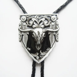 Bawole Rogi Longhorn bolo czarne tło krawat western motyw indiański (id: 295)