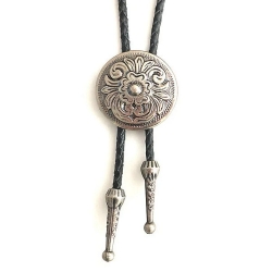 Concho 32mm wzór roślinny stare srebro krawat bolo western (id: 1108)