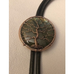 Labradoryt w drzewie z mosiądzu krawat bolo rękodzieło plecionka skóra naturalna hand made (id: 1513)
