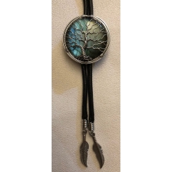 Labradoryt w srebrnym drzewie krawat bolo rękodzieło plecionka skóra naturalna hand made (id: 1514)