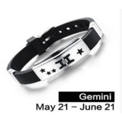 Bliźnięta Gemini bransoletka ze stali chirurgicznej 316L z kauczukiem