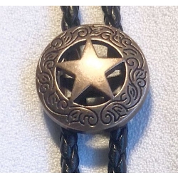 Gwiazda szeryfa krawat bolo western splatanka skóra naturalna kolor mosiądz 26mm (id: 1332)
