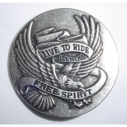 Emblemat LIVE TO RIDE...FREE SPIRIT stare srebro sakwy kufer rolka itp (id: 610)