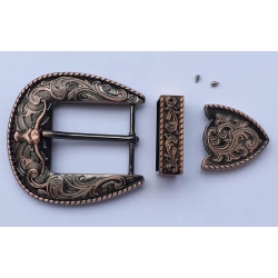 Westernowa klamra z głową byka longhorn+szlufka+końcówka do paska 40mm mosiądz (id: 3066)