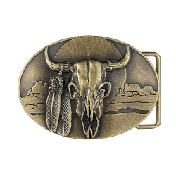Klamra brązowa byk longhorn z piórami (id: 3047)