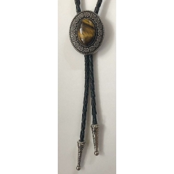 Tygrysie Oko w owalu na plecionce ze skóry naturalnej bolo krawat western (id: 2499)