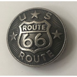 Concho stare srebro ROUTE 66 z wzorkiem 25mm na śrubkę (id: 1390)