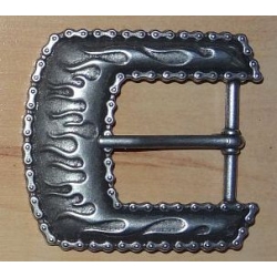PŁOMIENIE Z ŁAŃCUCHEM klamra do paska 37mm stare srebro (id: 1141)