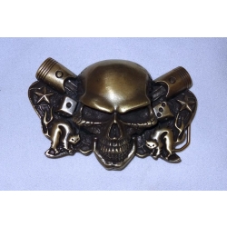 Czaszka skull tłoki koty kości duża klamra 3D brązowa (id: 2094)