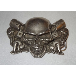 Czaszka skull tłoki koty kości duża klamra 3D stare srebro (id: 2348)