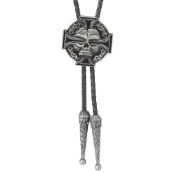 Czaszka z krzyżem stare srebro krawat bolo chopper moto skull (id: 1119)