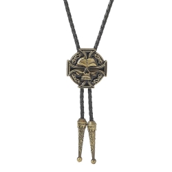 Czaszka z krzyżem brąz krawat bolo western chopper moto skull (id: 1117)