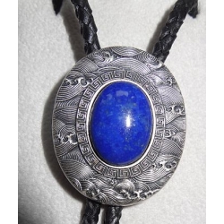 Lapis Lazuli z japońskim wzorem bolo krawat posrebrzany plecionka skóra naturalna (id: 1509)