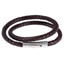 BRANSOLETKA 44cm ze skóry brązowej i stali jubilerskiej obwód ok. 19cm (id: 99)