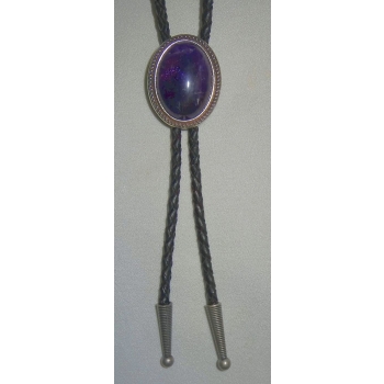 Bolo celt krawat western country Ametyst Brazylijski na plecionce ze skóry naturalnej (id: 1470)