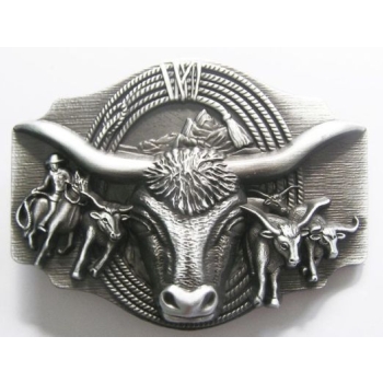 Bawół Longhorn lasso rodeo klamra western stare srebro (id: 2425)