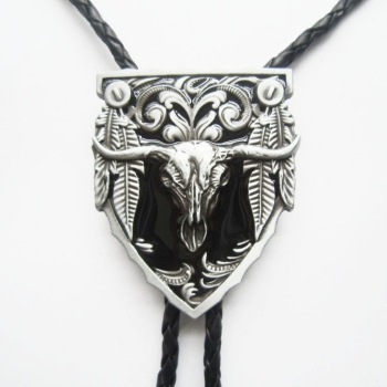 Bawole Rogi Longhorn bolo czarne tło krawat western motyw indiański (id: 295)