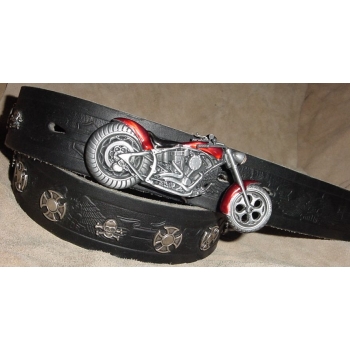 Motocykl chopper bobber czerwono czarny z ruchomym przednim kołem klamra 3D (id. 2909)