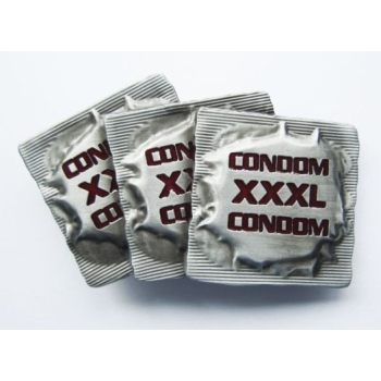 Condom XXXL klamra stare srebro z czerwonym napisem (id: 153)