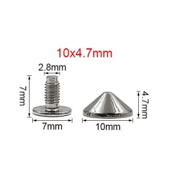 Ćwieki stożki 10mm na śrubkę nikiel połysk 1szt (id: 869)