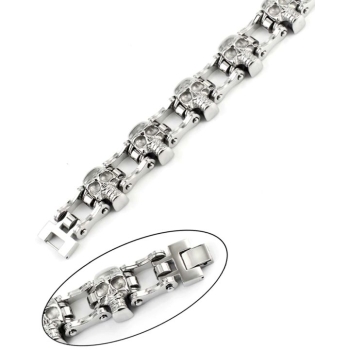 ŁAŃCUCH z CZASZKAMI wąska masywna bransoletka stal jubilerska 316L obwód 24,5cm (id: 80)