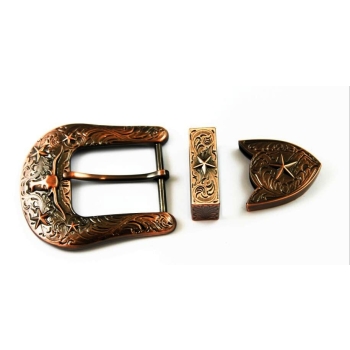 Westernowa klamra z głową byka longhorn i gwiazdą+szlufka+końcówka do paska 40mm mosiądzowana (id: 1151)