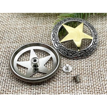 Concho ZŁOTA GWIAZDA z wzorkiem 38mm na śrubkę (id: 1383)