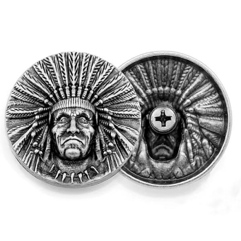 Indianin wódz okrągłe choncho na śrubkę stare srebro 30mm (id: 3058)
