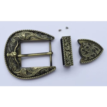 Westernowa klamra z głową byka longhorn+szlufka+końcówka do paska 40mm brąz (id: 3064)