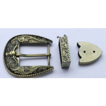 Westernowa klamra z głową byka longhorn+szlufka+końcówka do paska 40mm nikiel połysk (id: 3065)