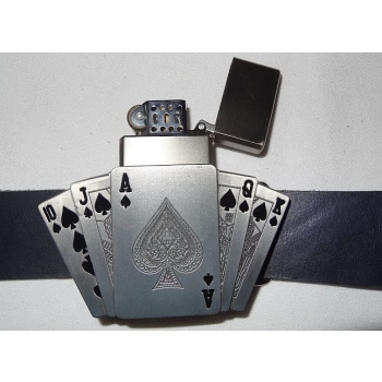 POKER AS PIK klamra stare srebro z zapalniczką benzynową (id: 366)