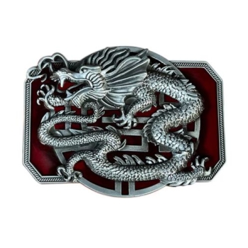 Smok dragon klamra spinka do paska stare srebro z bordowym tłem (id: 1650)