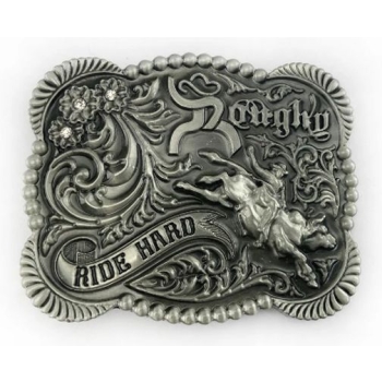 Ride Hard rodeo klamra z cyrkoniami stare srebro (id: 3189)