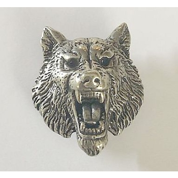 Głowa wilka 3d stare srebro z mosiądzu na śrubkę (id: 1294)