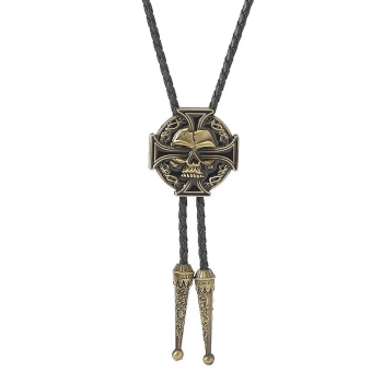 Czaszka z krzyżem brąz krawat bolo western chopper moto skull (id: 1117)