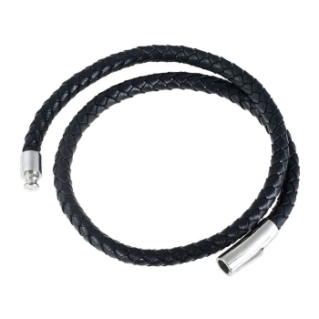 BRANSOLETKA 44cm ze skóry czarnej i stali jubilerskiej obwód ok. 19cm (id: 100)