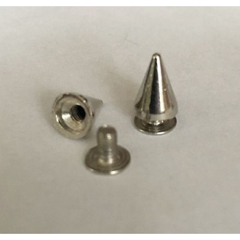 Kolce 9,5mm ćwieki na śrubkę o długości 5mm nikiel połysk 5szt (id: 1004)