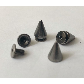 Kolce 9,5mm ćwieki na śrubkę o długości 8mm nikiel połysk 5szt (id: 1005)