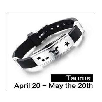Zodiak Byk Taurus bransoletka ze stali chirurgicznej 316L z kauczukiem